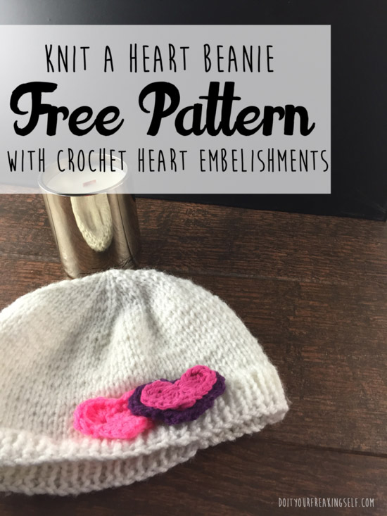 Learn how to knit a beanie with this cute tutorial! Hearts included. - doityourfreakingself.com 