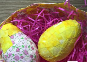 Use up your old scrap fabric to make some cute decoupage Easter Eggs. Cover water balloons in mod podge and fabric