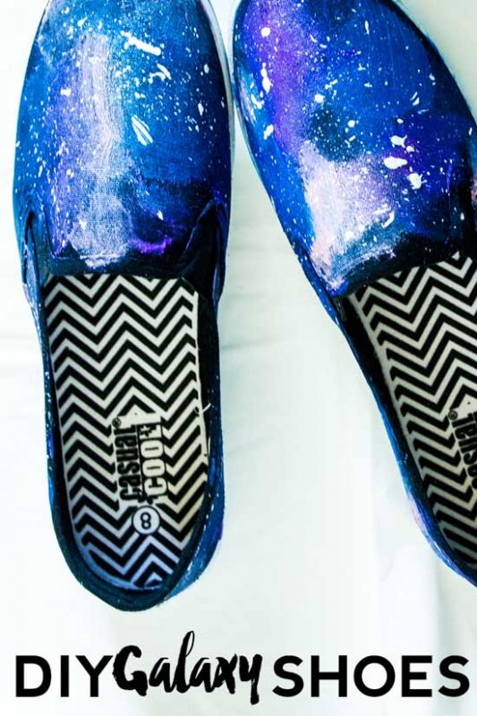Make your own slip on DIY Galaxy shoes with this simple tutorial. Paint with a paintbrush for super easy set up and clean up.