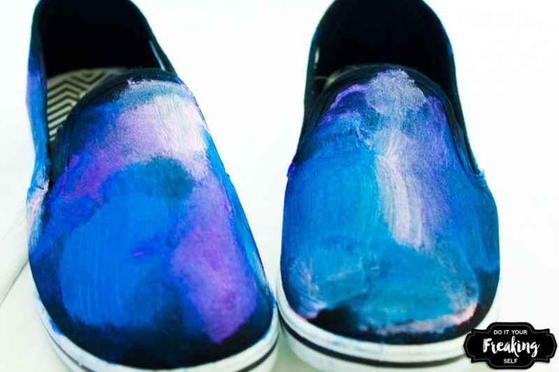 Make your own slip on DIY Galaxy shoes with this simple tutorial. Paint with a paintbrush for super easy set up and clean up.