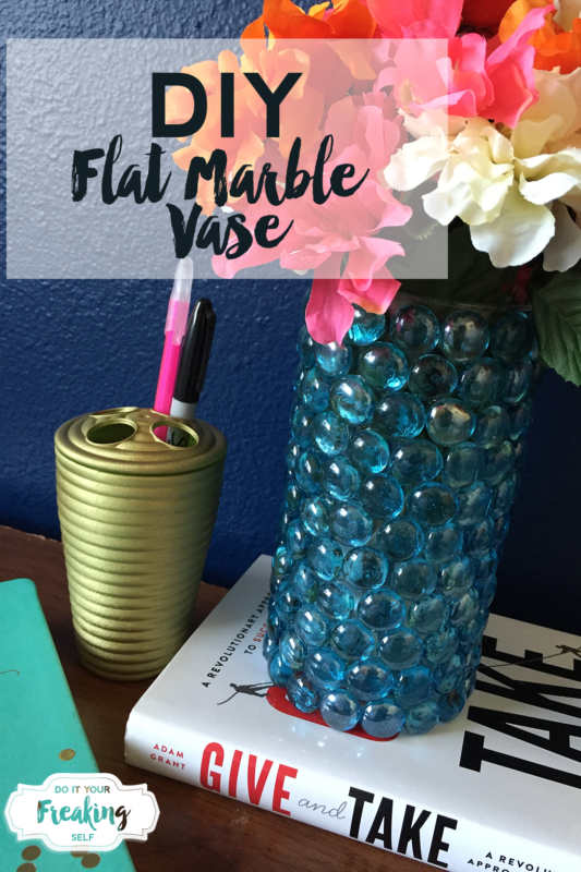 Use glass pebbles or flat marbles from the Dollar Tree to create an elegant marble vase or candle holder. A fabulous way to dress up a home for cheap.