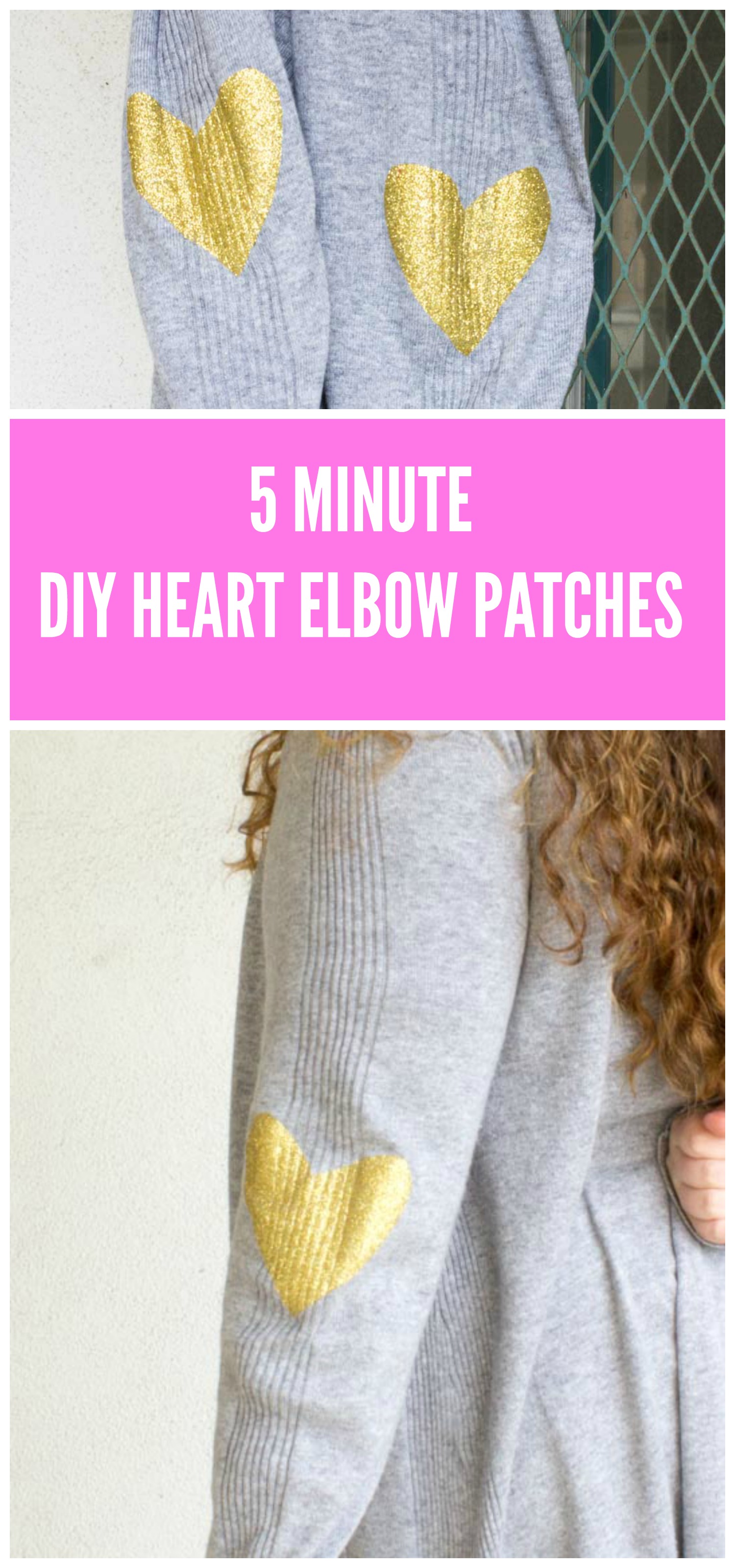 Do It Your Freaking Self DIY Glitter Heart Elbow Patch Sweater Do
