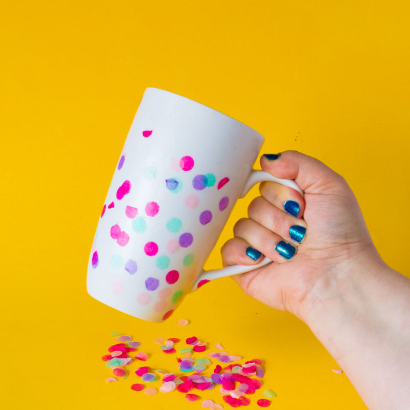 Looking for a fun spring craft project? This confetti mug is easy and adds color to your morning! | DIY Confetti Mug | Tissue paper confetti | Mod podge crafts | DIY Latte Mug - Do It Your Freaking Self