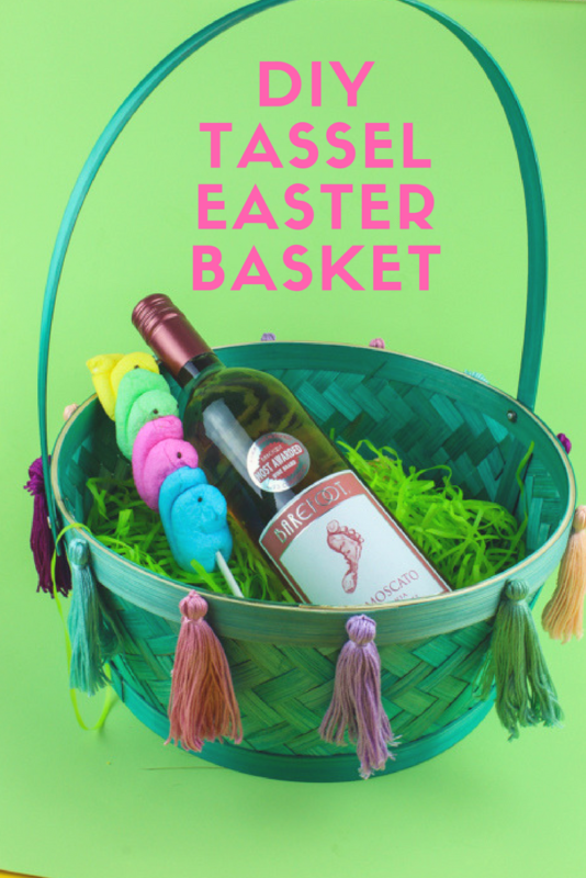 Spruce up a simple basket for your own DIY Tassel Basket for Easter! Perfect for a grown up look with all the fun you remember when you were a kid!