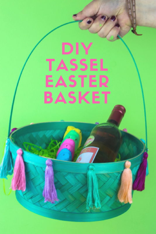 Spruce up a simple basket for your own DIY Tassel Basket for Easter! Perfect for a grown up look with all the fun you remember when you were a kid!