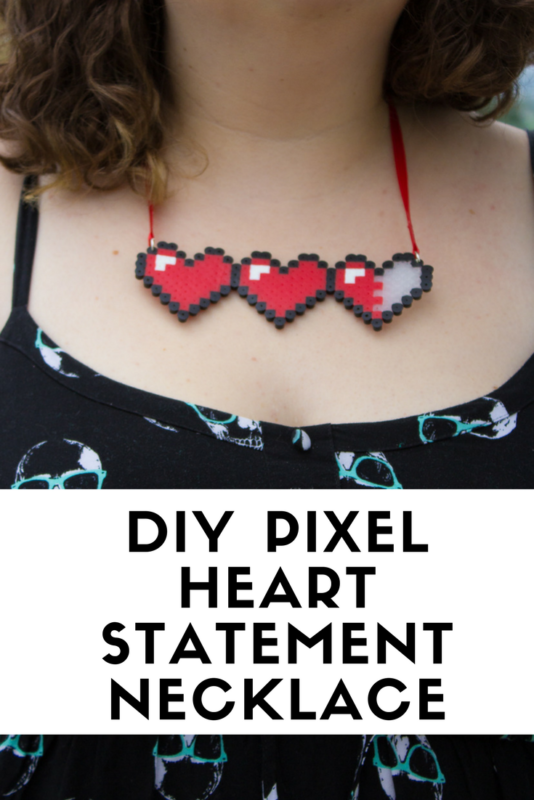 Let your geek flag fly with a DIY Legend of Zelda Pixel Heart Statment Necklace. Pull out some perler beads and your nintendo and party like it's 1986. - Geek Crafts | Perler Beads | Legend of Zelda | Ninendo Switch |