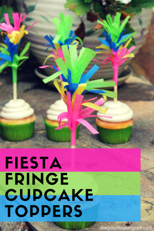 Add some fun flare to your Cinco De Mayo or Pinata party with these fun Fringe Cupcake Toppers! They also double as drink stirrers for a bright and colorful addition to your drinks! | Cinco de Mayo | Pinata | Party Decor | Do It Your Freaking Self