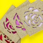 Use IKEA Avskild Placemats to create these simple rose cut out cork coasters for your next girls day or The Bachelor viewing party! - Do It Your Freaking Self - Cork Coasters | Custom Coasters | The Bachelor party | The bachelorette | Girls Day