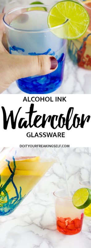 Create to impress this summer with this DIY Alcohol Ink Pitcher and Glass set! A perfect fit for a backyard party or watercolor paint and sip!