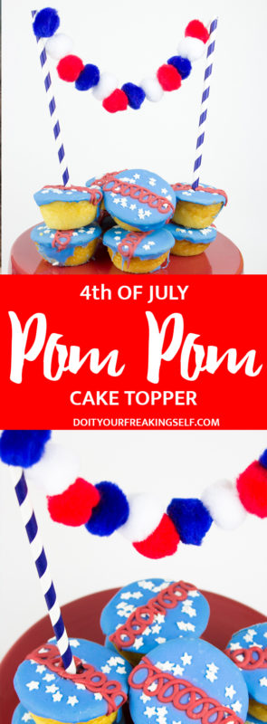 Throw some pom poms into your Independence day celebrations with this unbelievably simple DIY 4th of July Pom Pom Cake Topper.