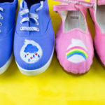 Wish on your inner child with these adorable DIY painted care bears shoes! How cute are these for kids and grown ups! - Back to school, nostalgia, vintage fashion, diy fashion, diy shoes, hand painted shoes