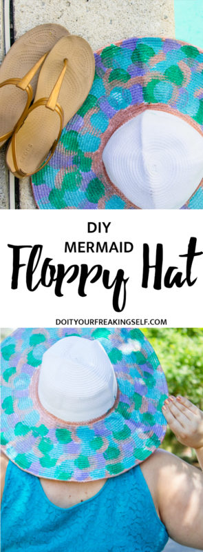 Show off your inner mermaid with a DIY Mermaid floppy hat! DIY your own custom painted floppy hat to create the perfect addition to your summer wardrobe.