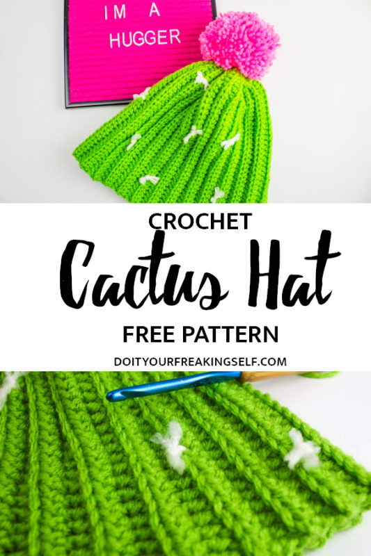 Whether you're a plant lady waiting to happen, or just have a deep love of all things cactus, this Crochet Cactus Hat Pattern is enough to make you swoon without getting prickly! | Do It Your Freaking Self | #CrochetHat #freePattern #cactusHat