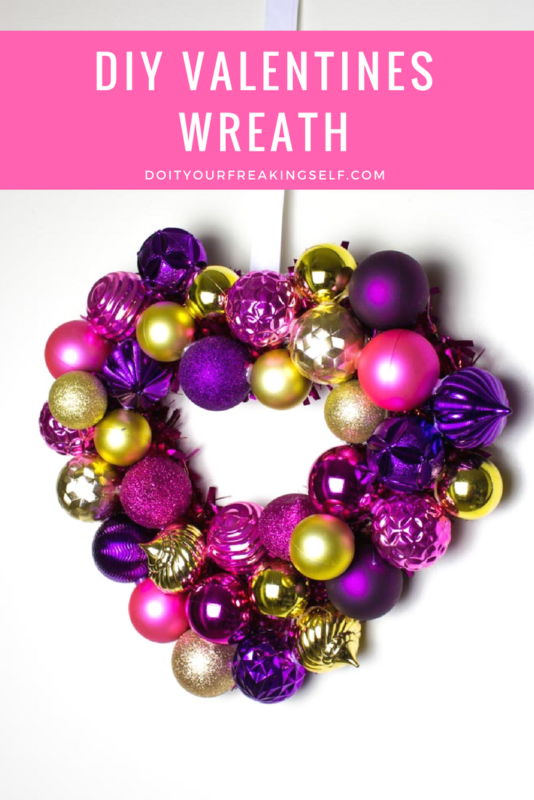 Use your left over Christmas ornaments to make this gorgeous DIY Valentines Ornament Wreath! Stay festive!  | #valentines #valentinesdecor #homedecor #diywreath | Do It Your Freaking Self