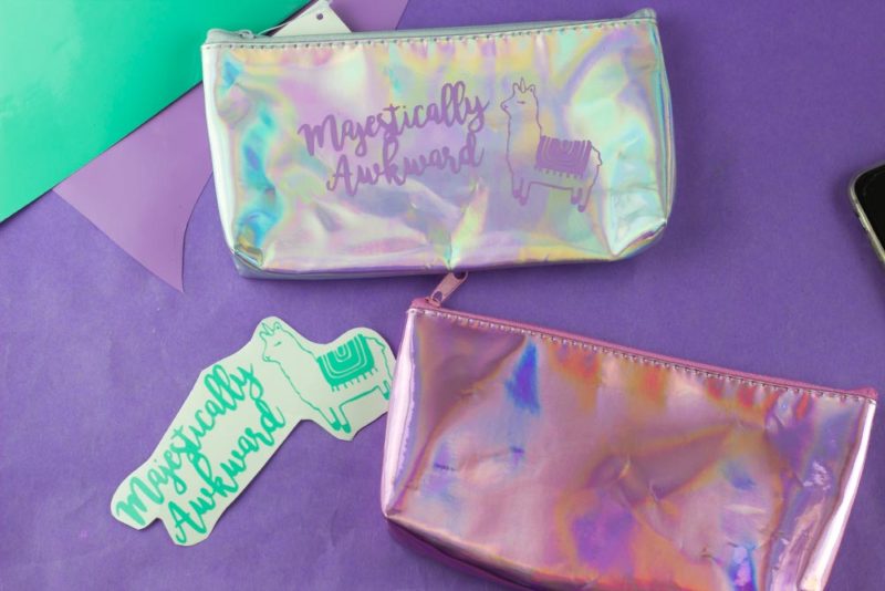 Express fabulous self with a fun Magestically Awkward Llamacorn Pencil Bag. Make custom holographic pencil bags for your fabulous self and friends!  | #GiftIdea #SchoolSupplies #llamacorn #CutFile