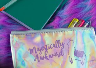 Express fabulous self with a fun Magestically Awkward Llamacorn Pencil Bag. Make custom holographic pencil bags for your fabulous self and friends!  | #GiftIdea #SchoolSupplies #llamacorn #CutFile