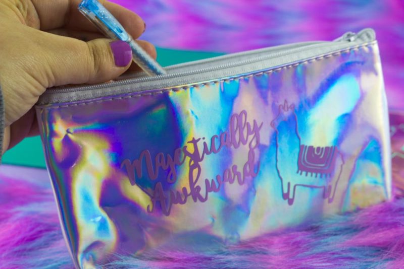 Express fabulous self with a fun Magestically Awkward Llamacorn Pencil Bag. Make custom holographic pencil bags for your fabulous self and friends!  | #GiftIdea #SchoolSupplies #llamacorn #CutFile 