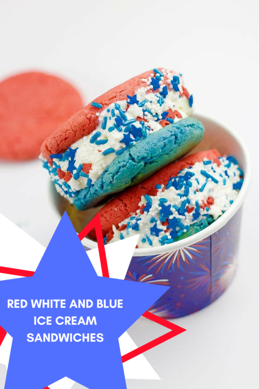 patriotic ice cream sandwiches - red white blue sprinkles